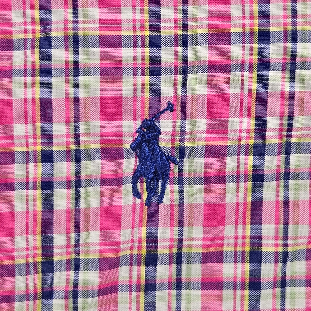 Ralph Lauren Button Down Shirt Mens Medium Pink Plaid Short Sleeve Pony Logo - Picture 4 of 9